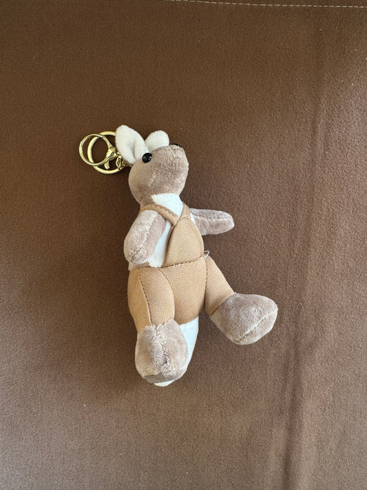 Dressed Mouse Bag Charm - Plush Keychain in Beige Overalls