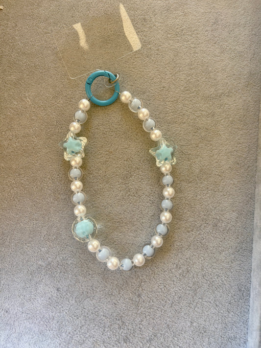 Blue Star Pearl Beaded Phone Charm - Blue Ring