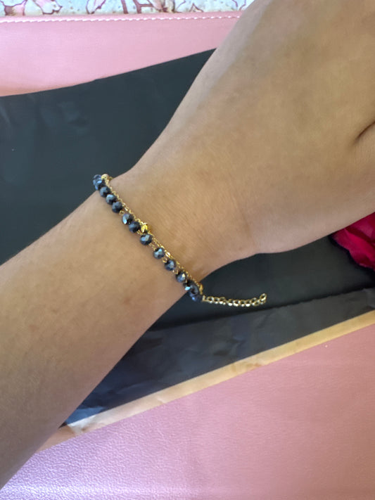 Double Layer Blue Bead Bracelet-Gold