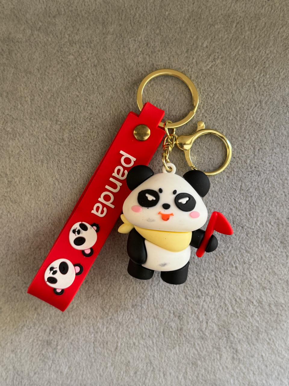 Panda Love Keychain Set with Red Strap