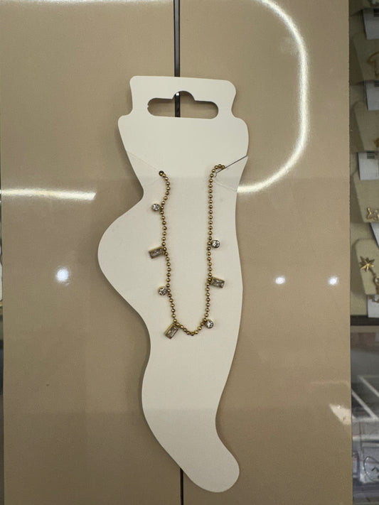 Crystal Bezel Charm Anklet Pair