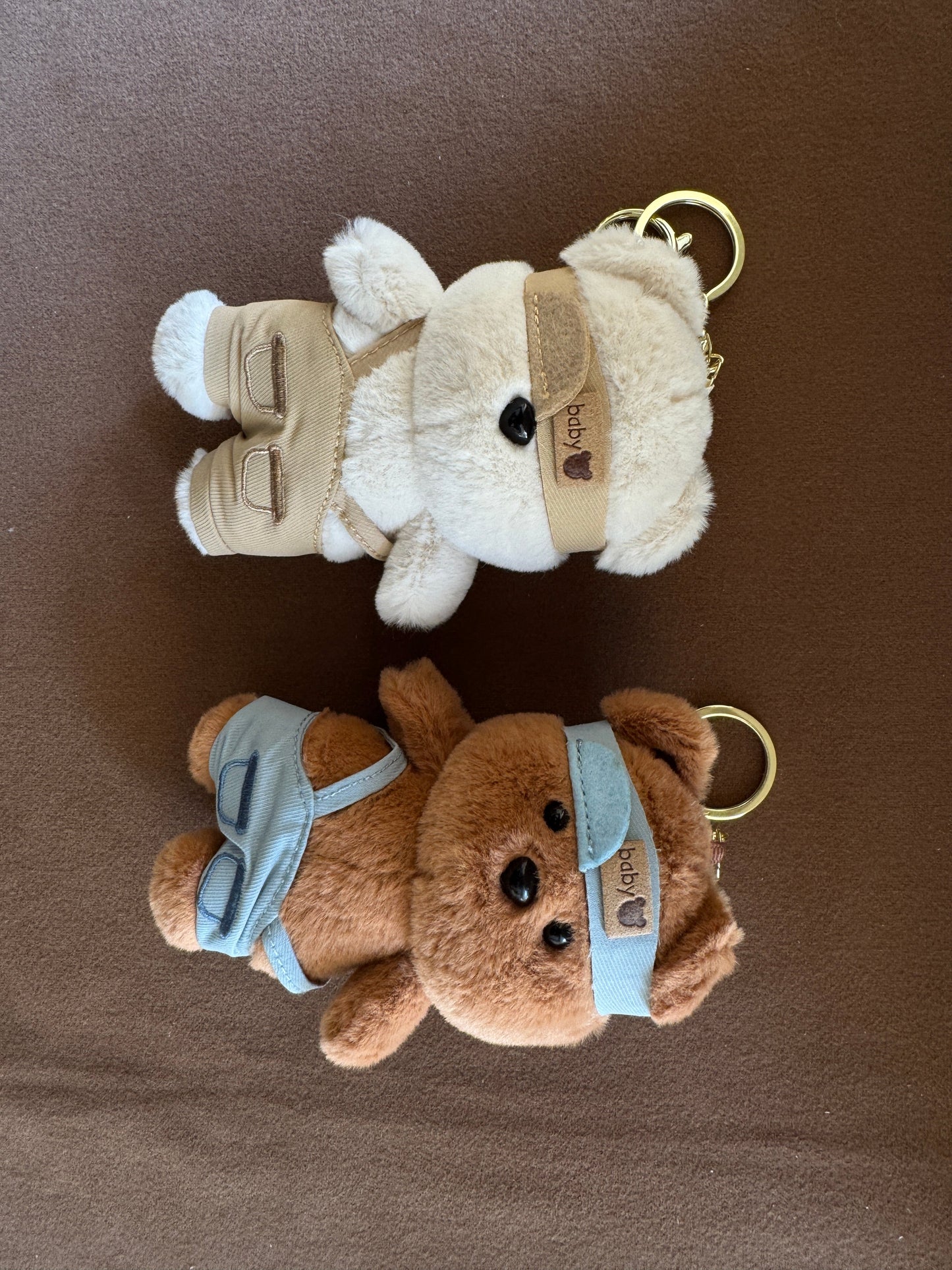 Baby Bear Bag Charms - Plush Keychain with Headband & Overalls