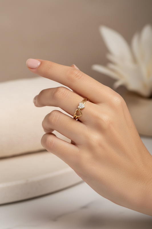Double Heart solatire Ring Size 6