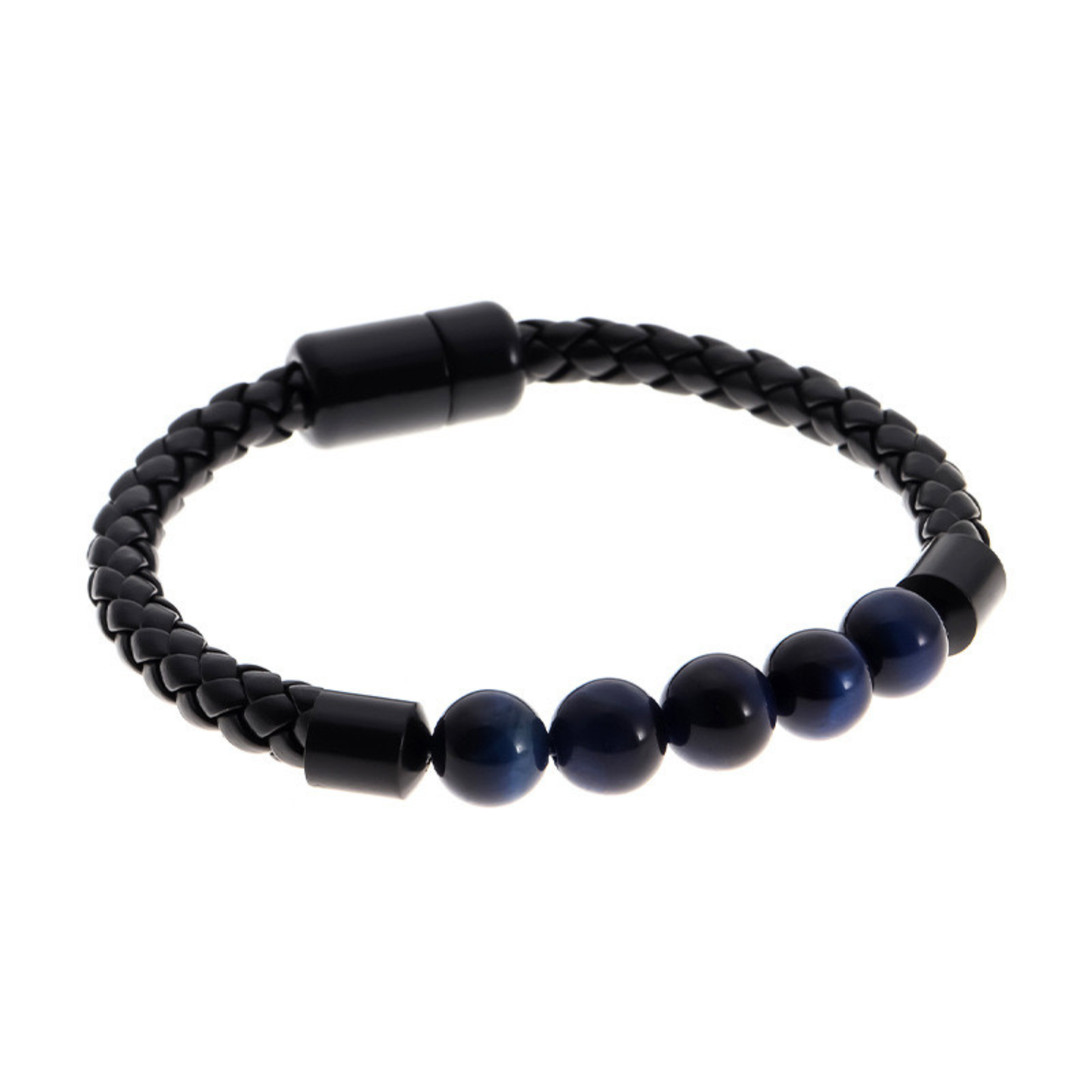 Blue Tiger EyeStone + Black Braided Bracelet