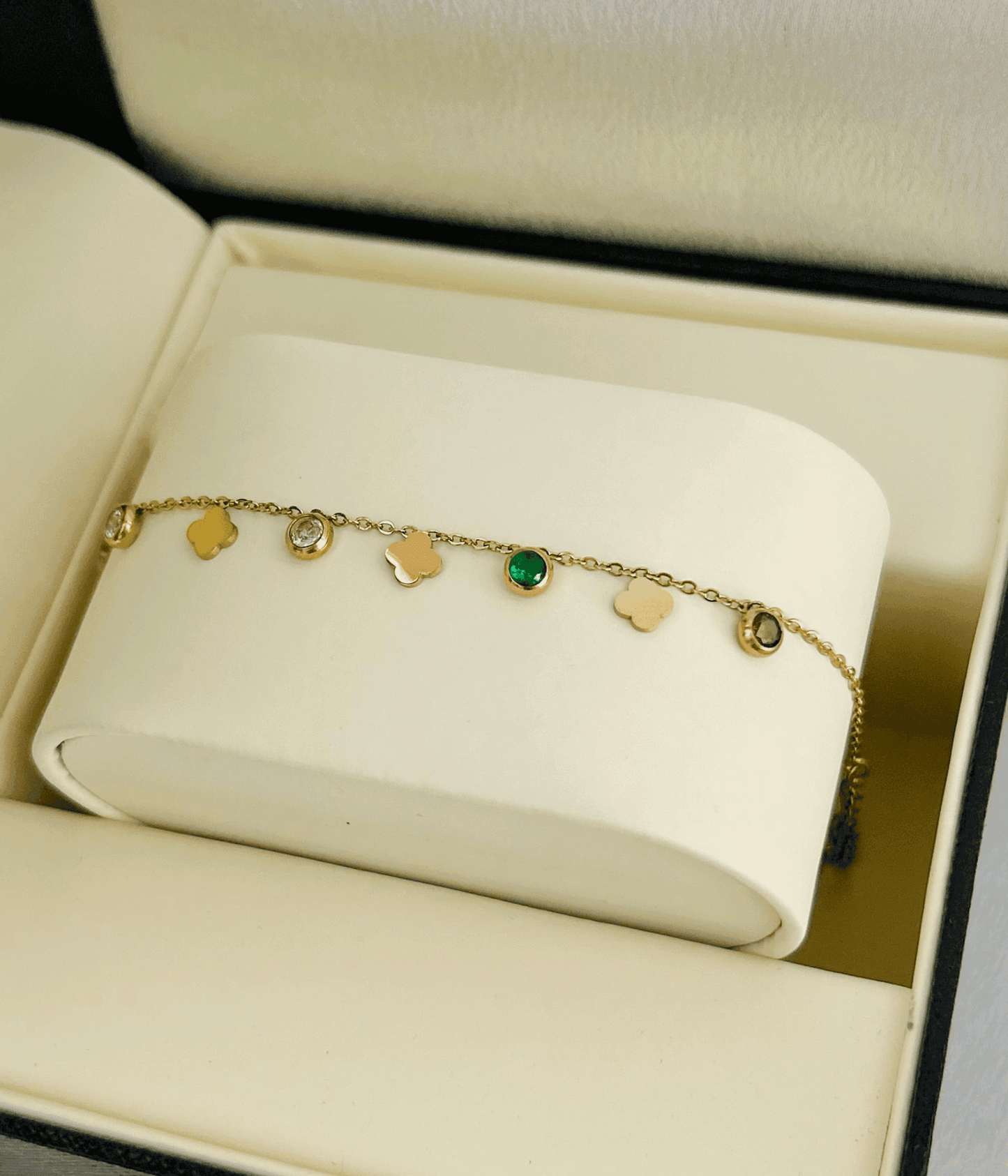 Gold Clover Anklet Multi Stone single pair