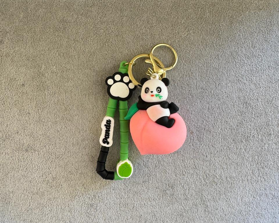 Panda Love Keychain Set with Bamboo Strap