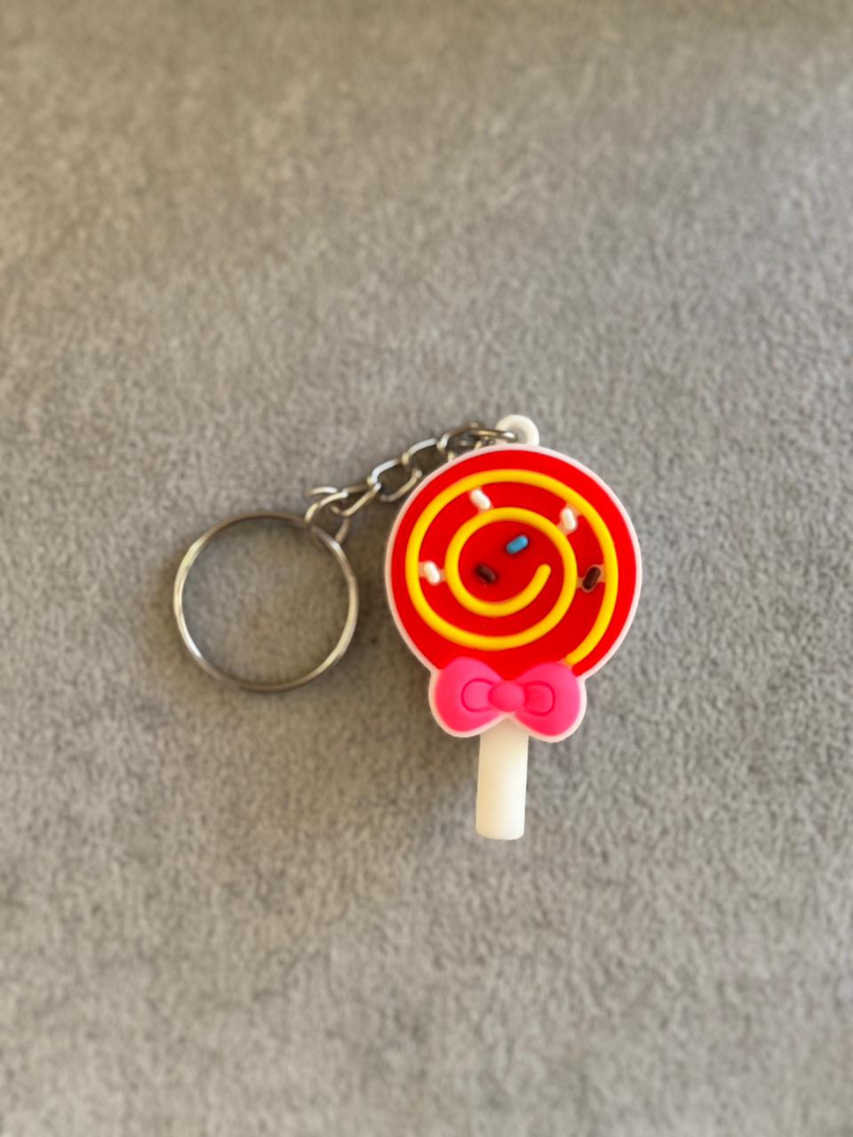 Sweet Swirl Lollipop Keychain with Bow