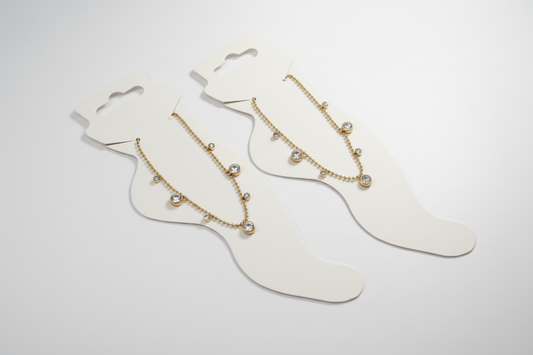 Crystal Bezel Charm Anklet Pair