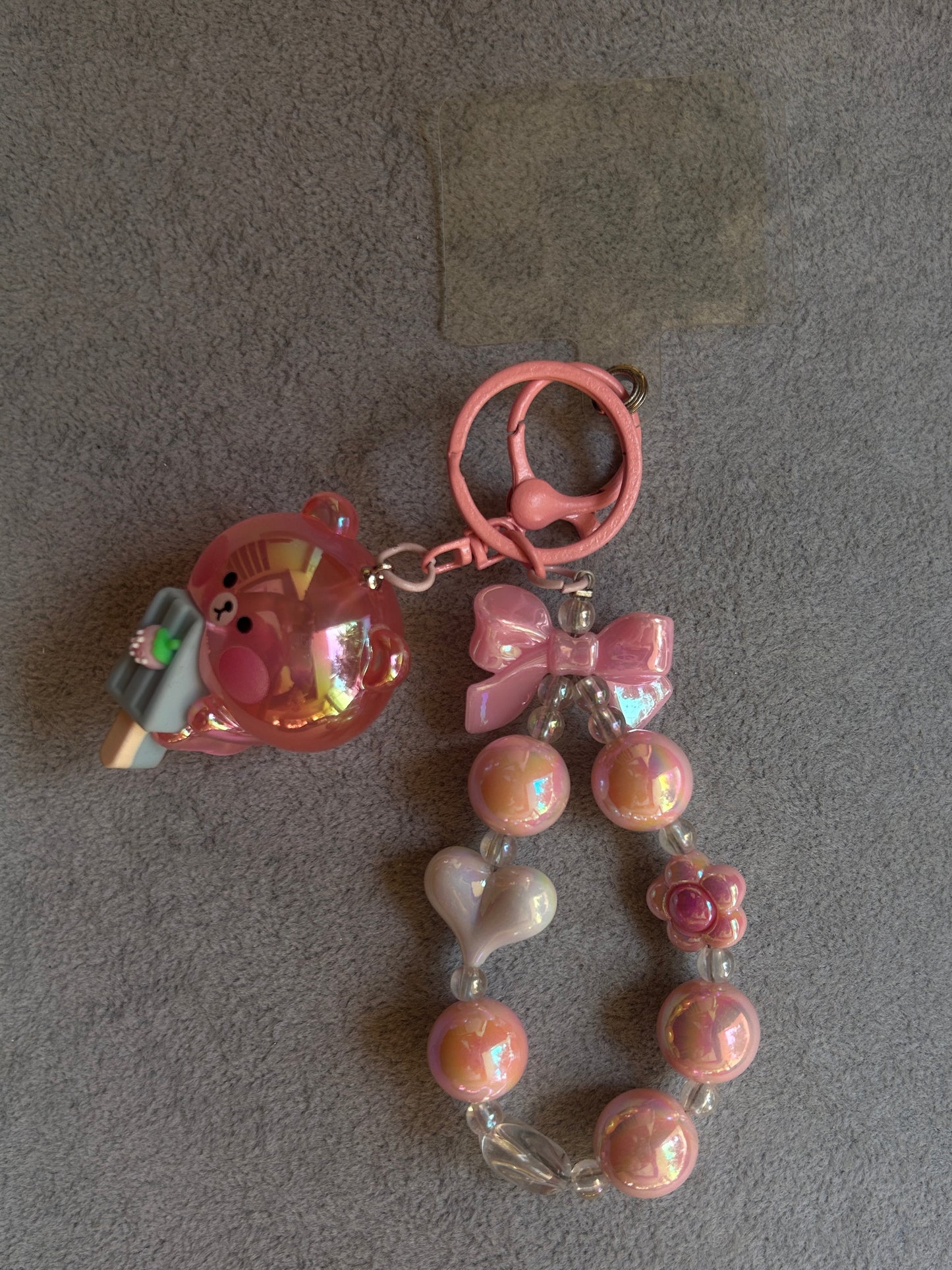 Cute Bear with Bow Phone Charm - Pink Beaded
