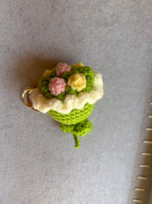 Crochet Green Floral Cupcake Keychain