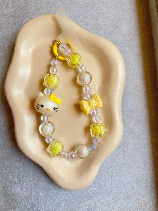Hello Kitty Yellow Beaded Bracelet Keychain