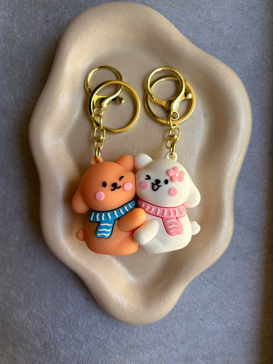 Magnetic Couple Keychains White and brown- 2 Pieces