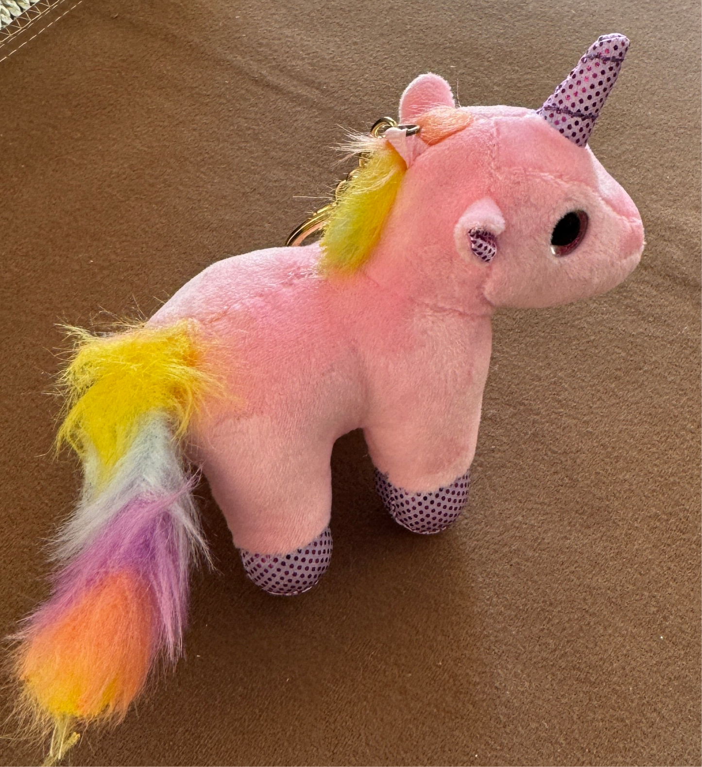 Rainbow Unicorn Bag Charm - Pink Plush Keychain with Sparkle Horn