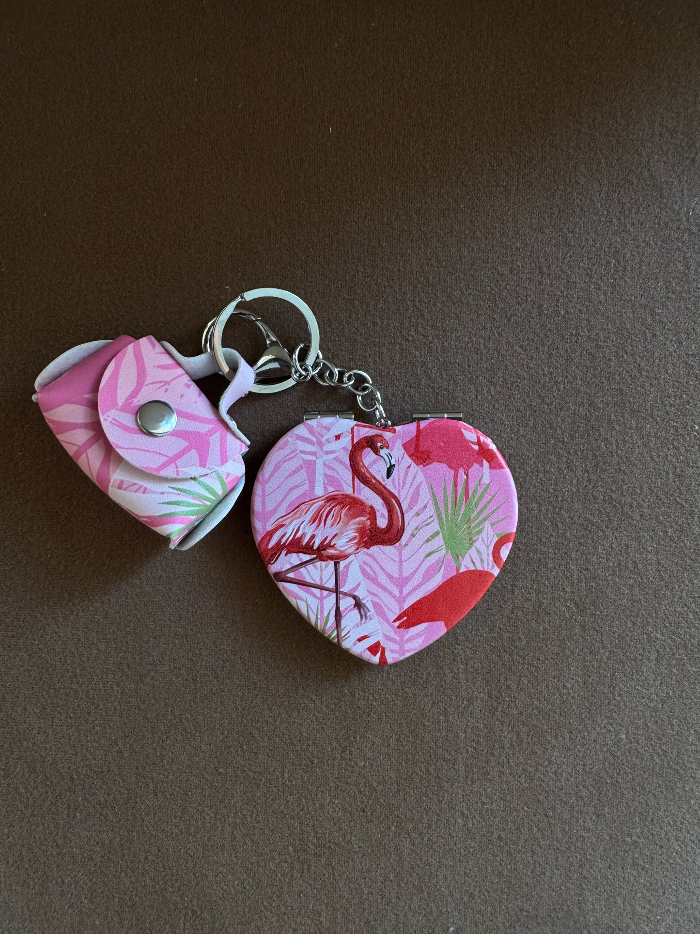 Heart Mirror & Pouch Bagcharm/Keychain Pink