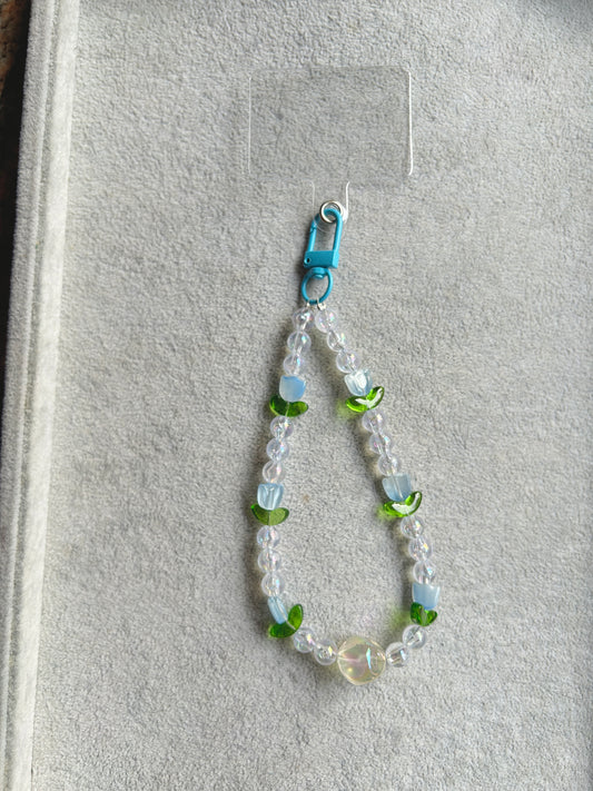 Butterfly Beaded Phone Charm - Blue & Green