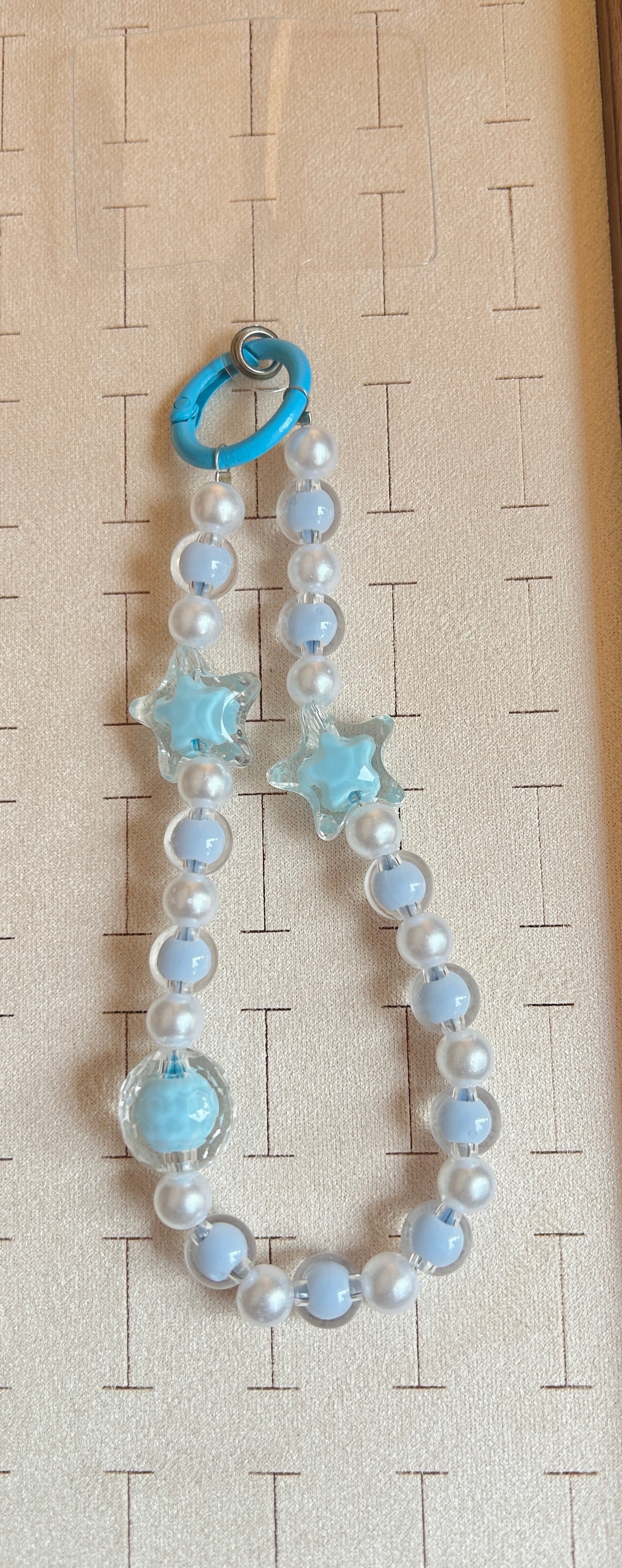 Blue Star Pearl Beaded Phone Charm - Blue Ring