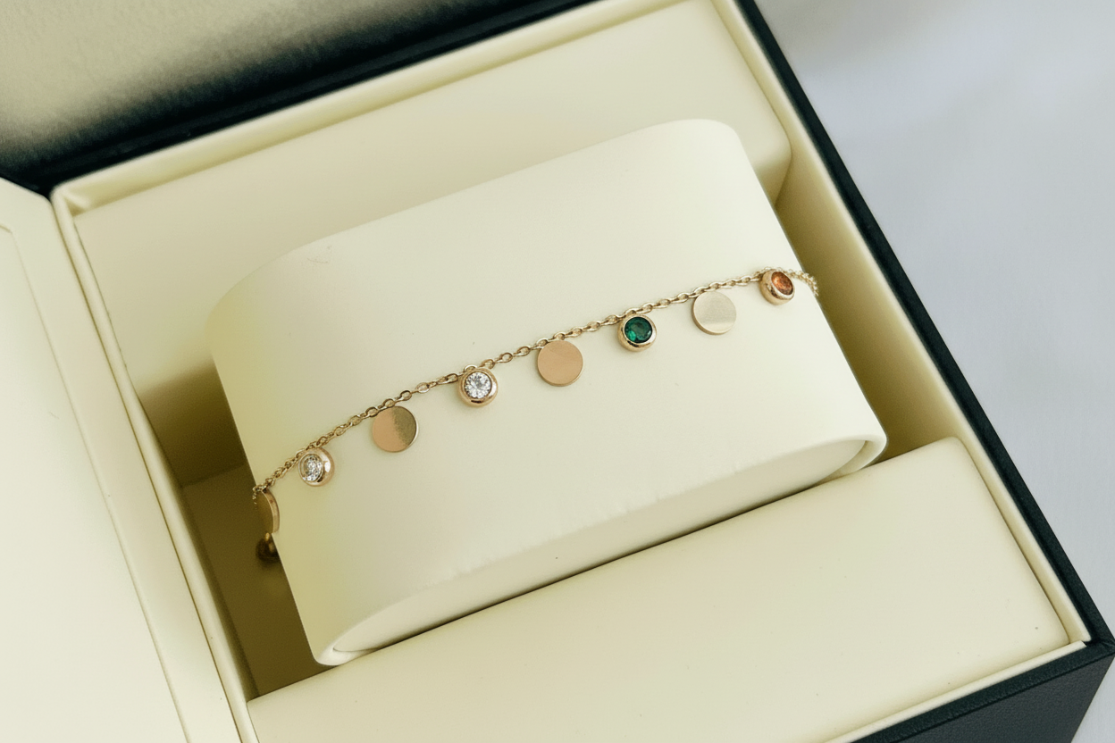 Gold Disc Anklet Multi Stone single pair