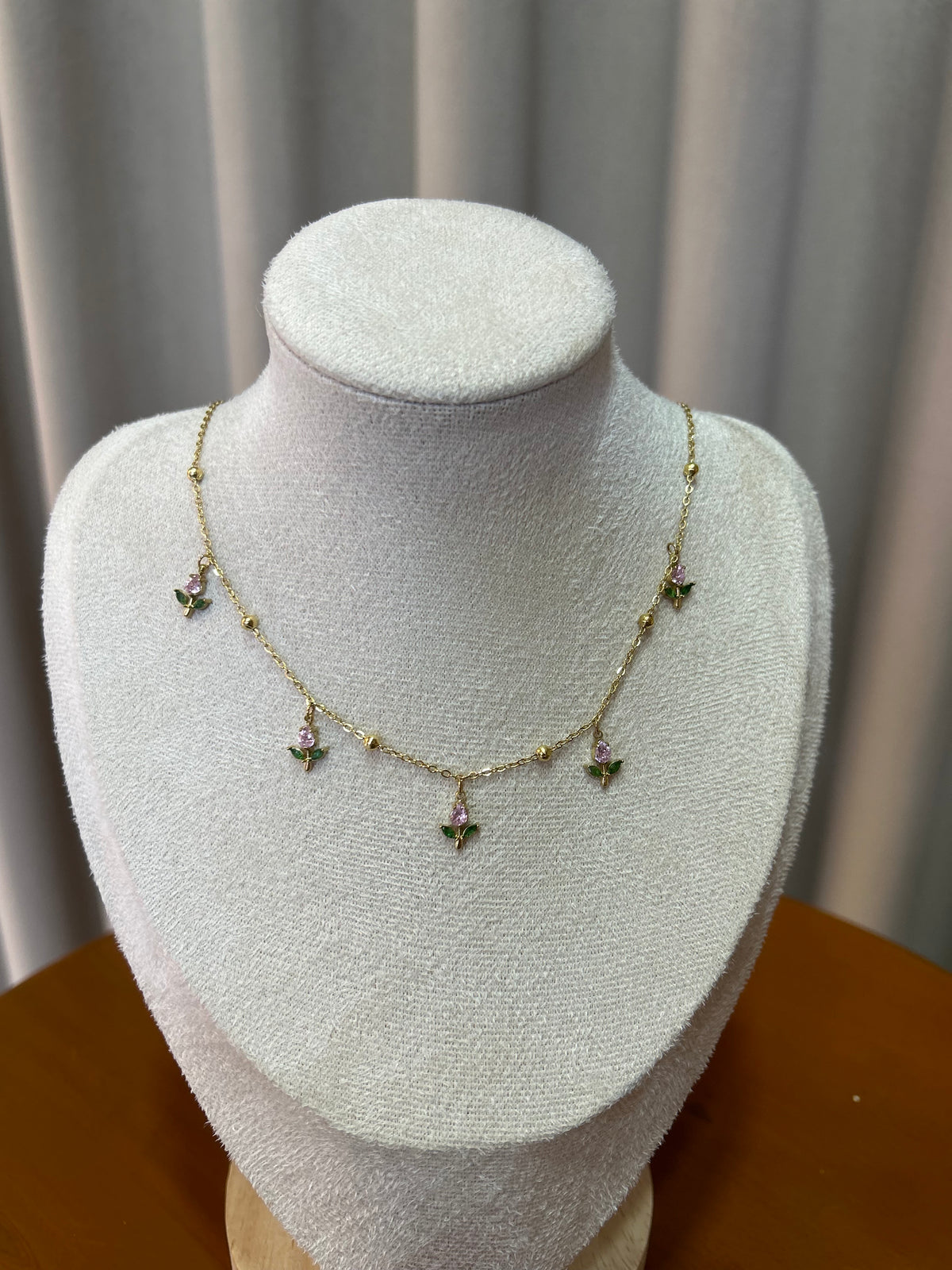 Pink tulip charm necklace