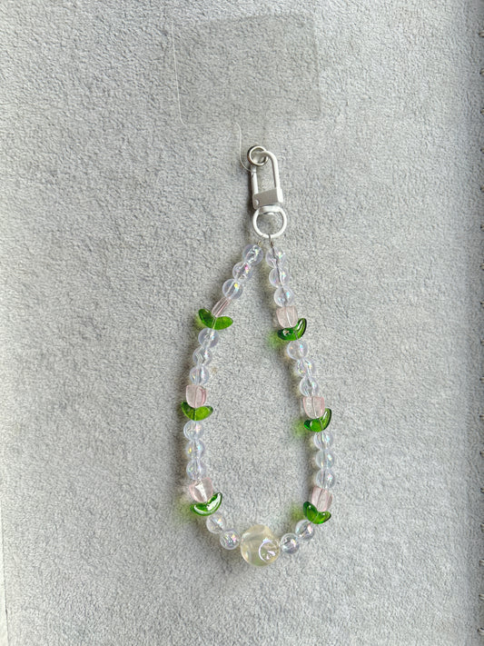 Green Butterfly Beaded Phone Charm - Silver Carabiner