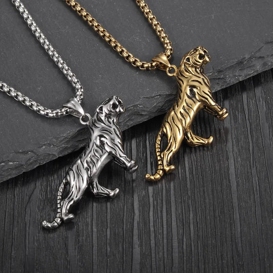 Men's Stainless Steel Tiger Pendant Necklace | Hip Hop Retro Style