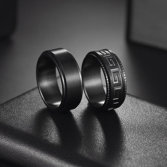 Fashion Circle 304 Stainless Steel Black Plated Rings