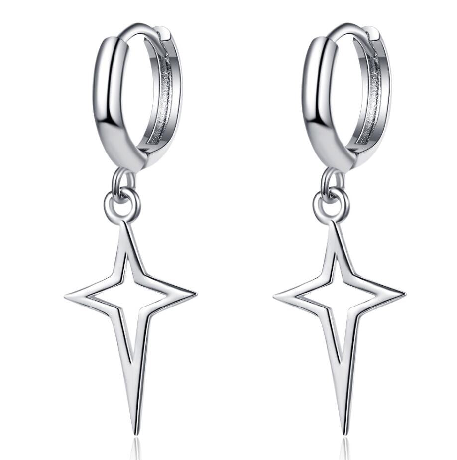 Star Drop Hoop Earrings – Stainless Steel | Silver & Black Variants