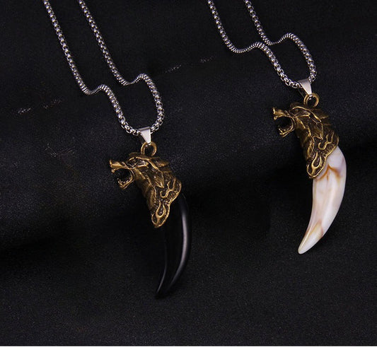Wolf Fang Pendant Necklace – Black Fang & White Fang Variants