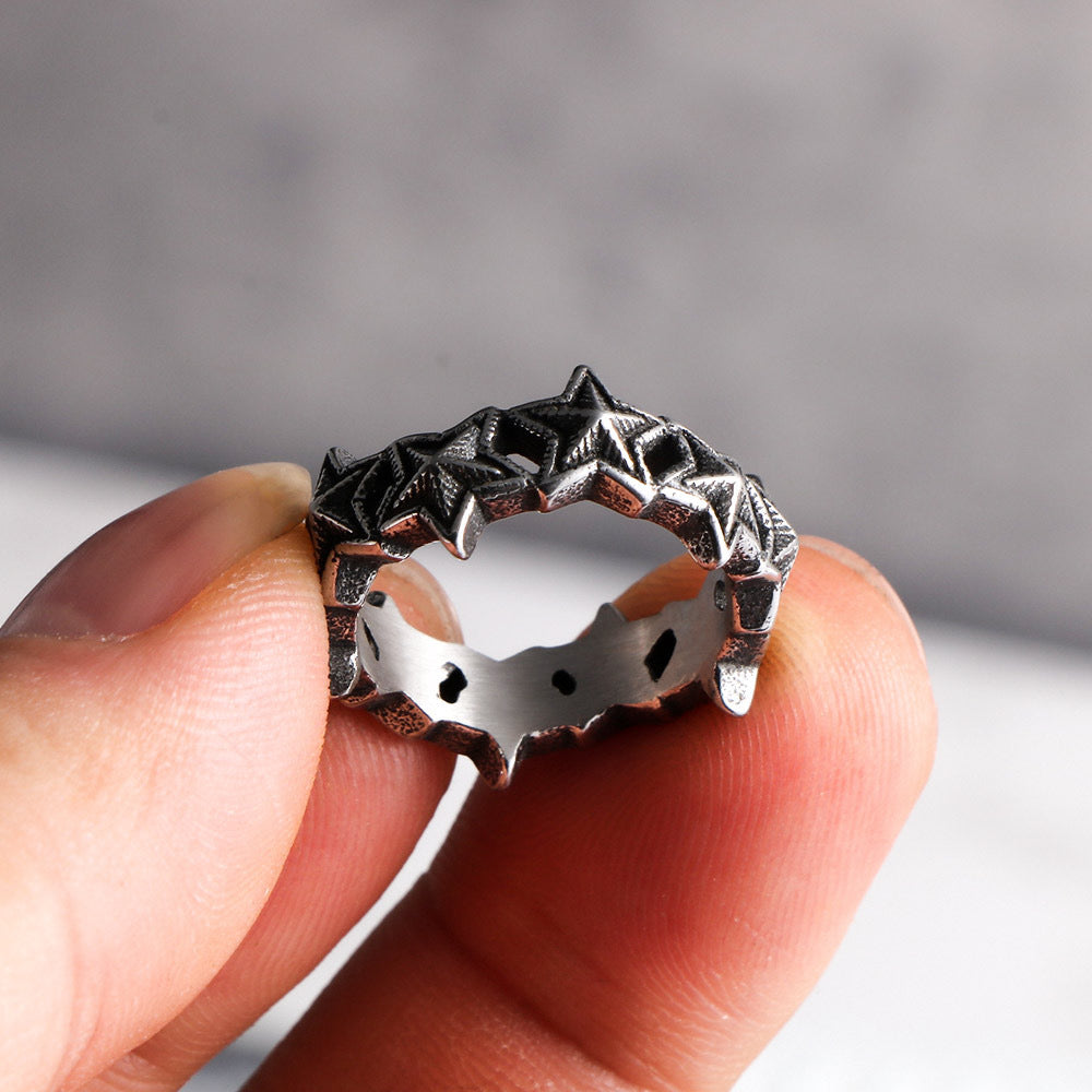Vintage Star Engraved Ring – Punk Style Men’s Band