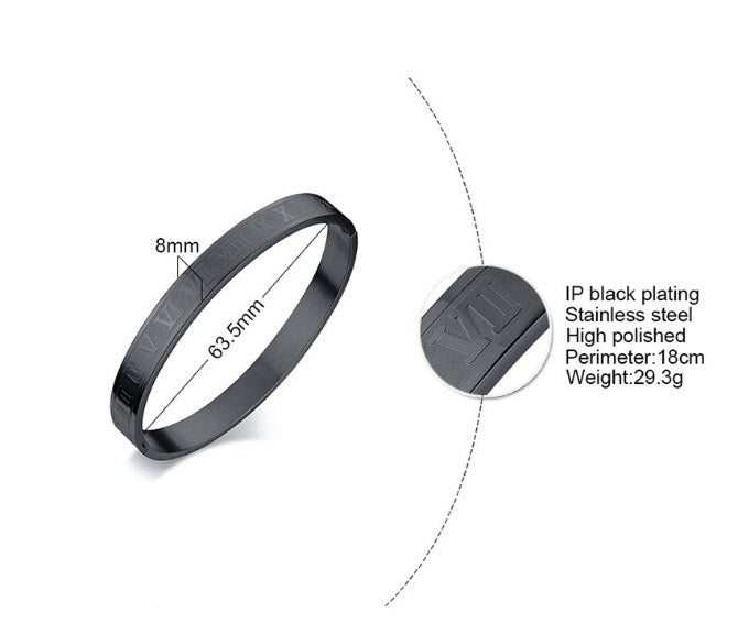 Roman Numeral Stainless Steel Bangle – Men’s Minimal Cuff Bracelet