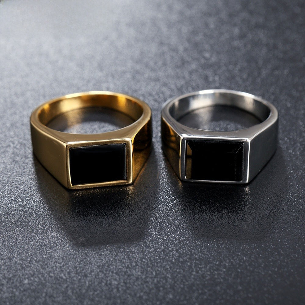 Men's Retro Classic Ring Rectangular Titanium Steel Electroplated Simple Personality European And American Style Geometric Pattern Retro Craft Unisex Jewelry Accessory Silver