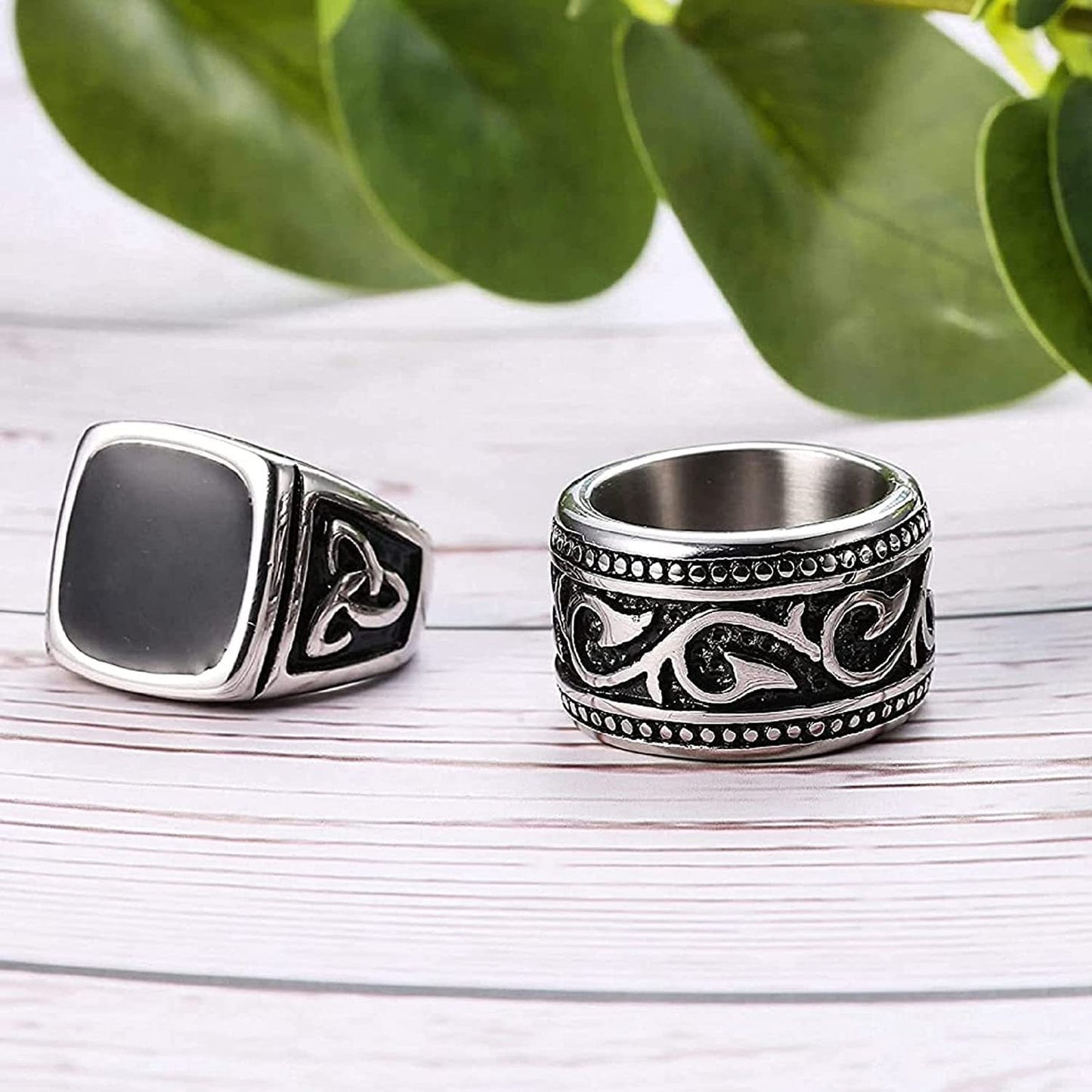 Retro Geometric 304 Stainless Steel Polishing Plating Black Plated Men'S Rings