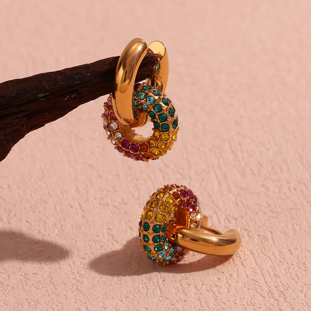 Multicoloured stone hoops earrings