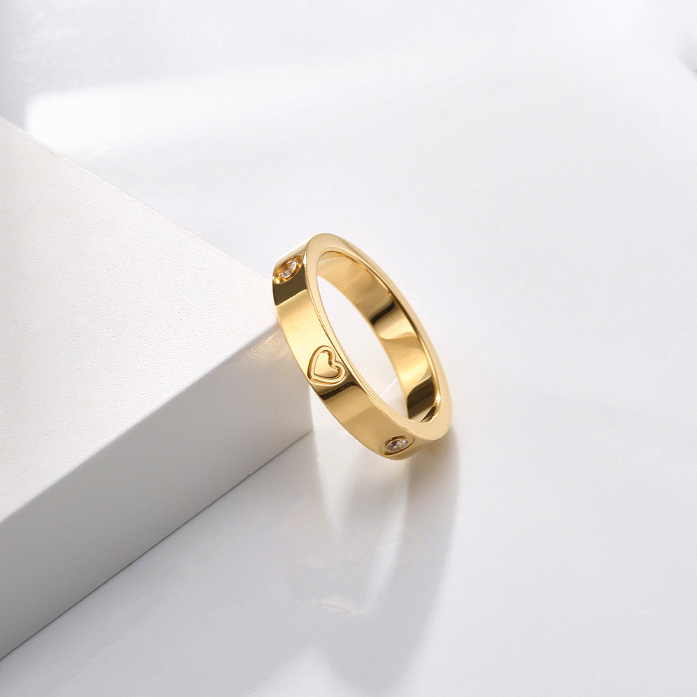 Elegant Heart Shape 304 Stainless Steel Titanium Steel Zircon 18K Gold Plated Plating Rings