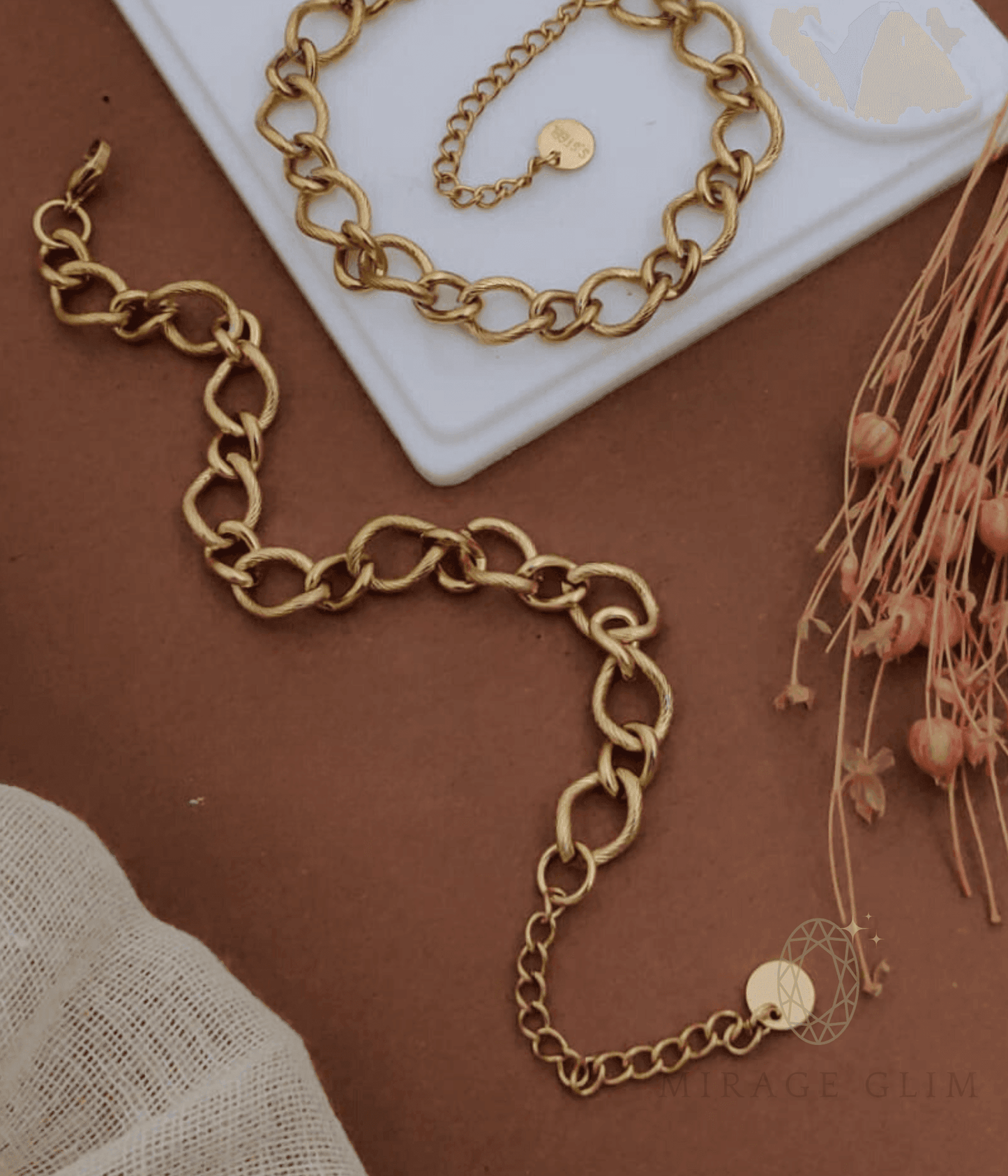 link bracelet with smooth rounded links displayed on a neutral background