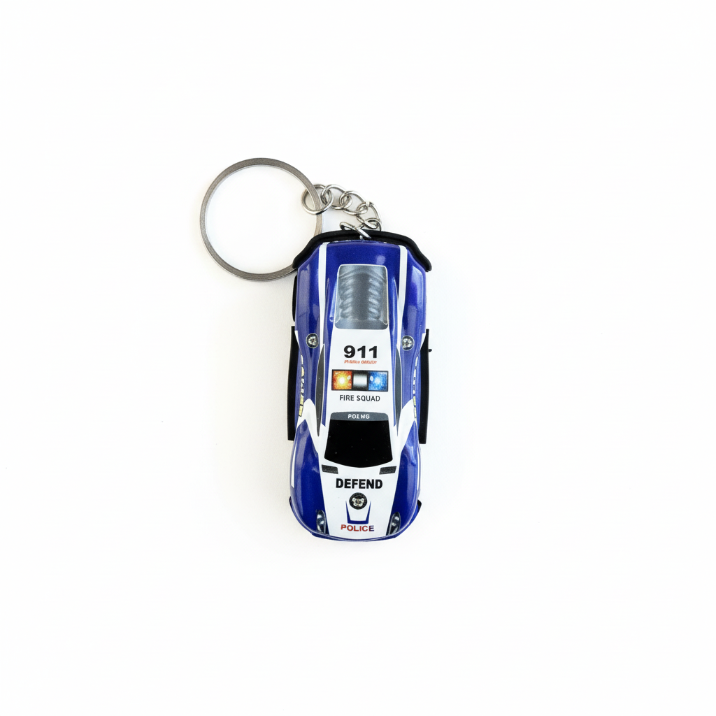 Blue Police Car Keychain - 911 Fire Squad Police Defend