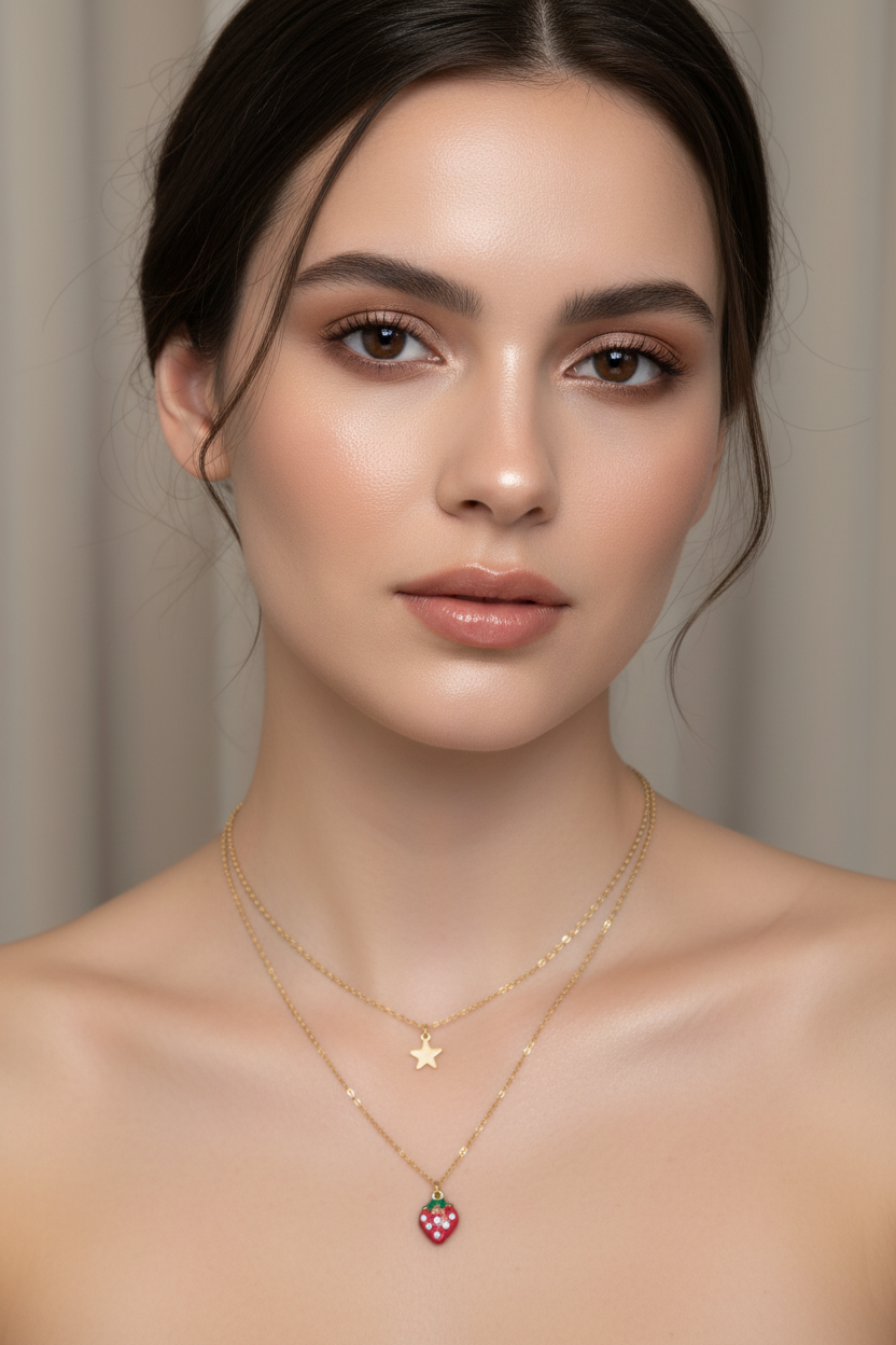 Celestial Strawberry Layered Necklace Set