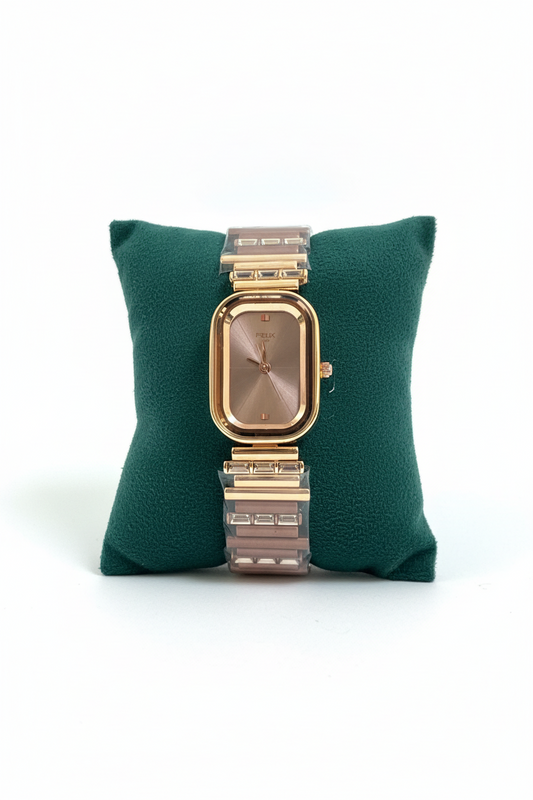 Rose Gold Rectangular Dial Watch