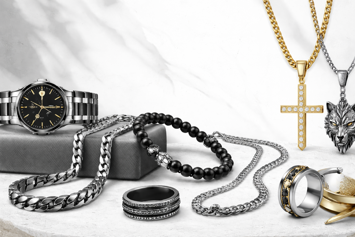 Men’s best selling jewellery collection featuring chains, rings, bracelets and premium accessories