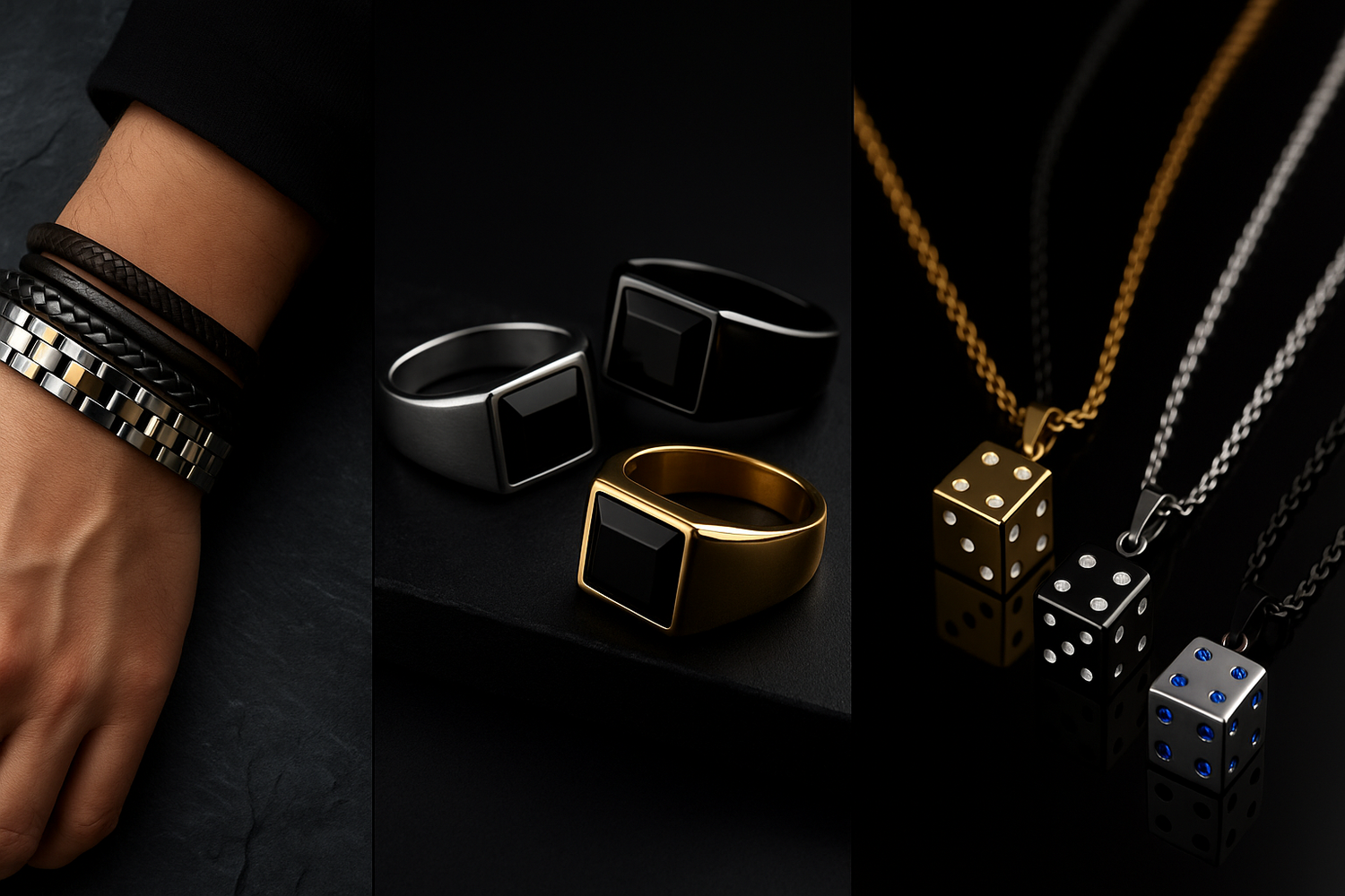 Men’s jewellery collection featuring premium accessories by Mirage Glim