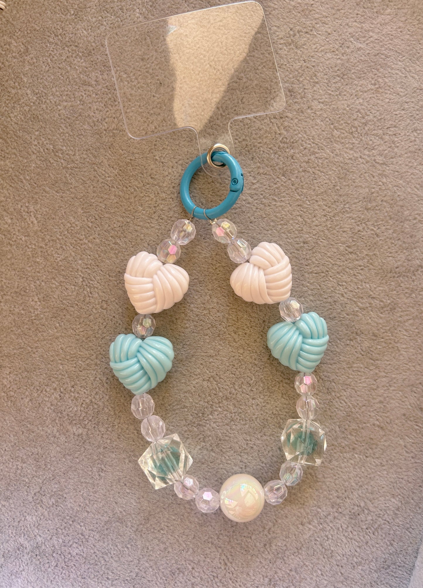Blue White Heart Beaded Phone Charm - Blue Ring