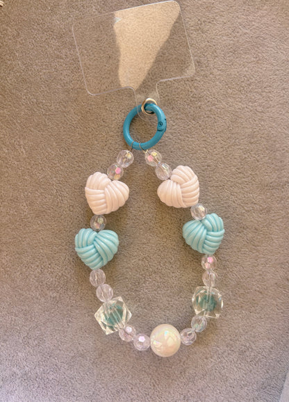 Blue White Heart Beaded Phone Charm - Blue Ring