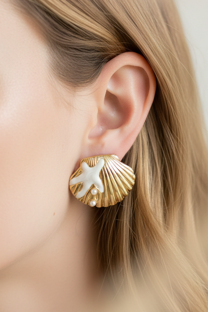 Seashell & Pearl Stud Earrings