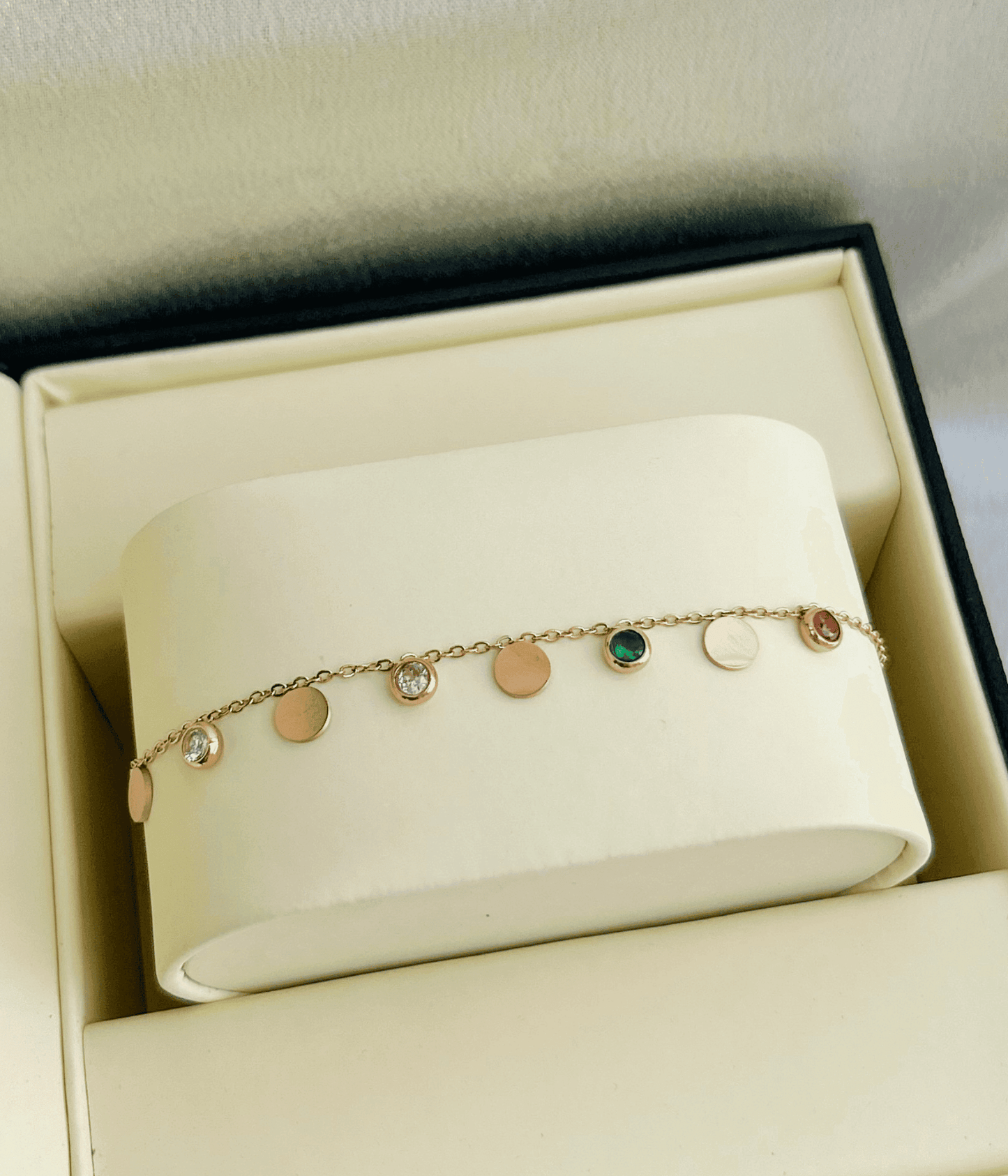 Rose Disc Anklet Multi Stone Pair