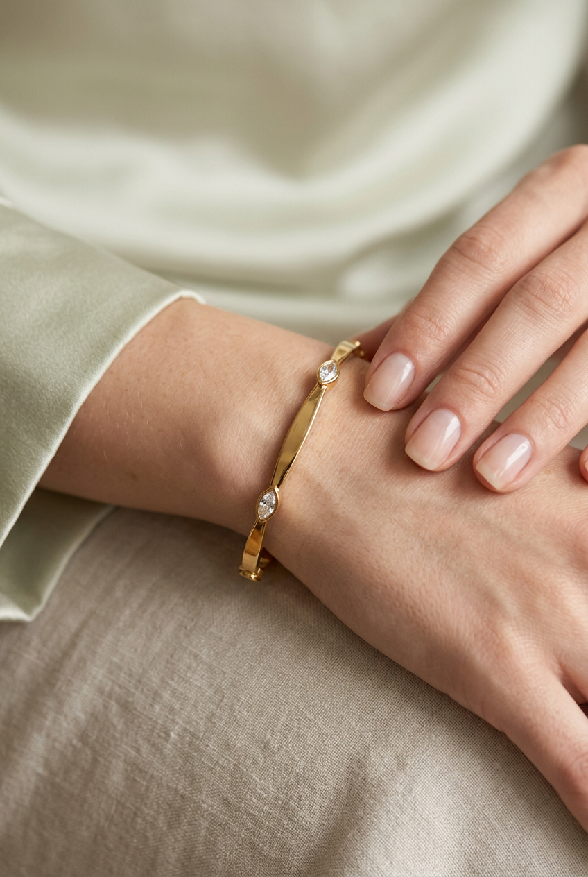 White Crystal Gold Bangle
