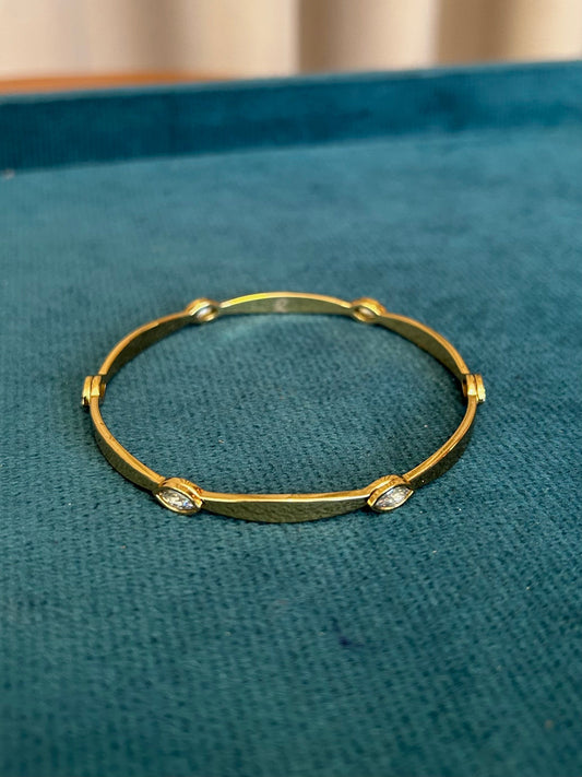 White Crystal Gold Bangle