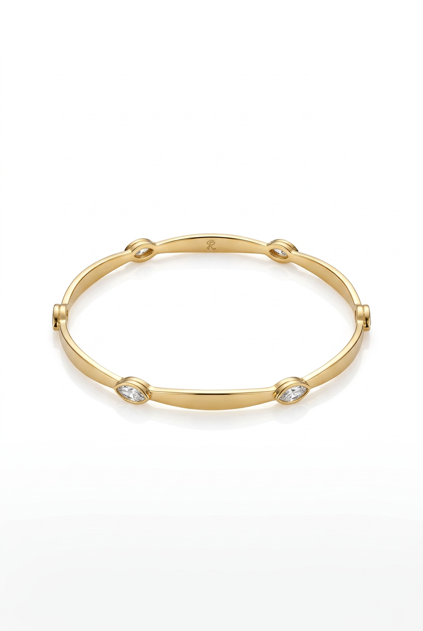 White Crystal Gold Bangle