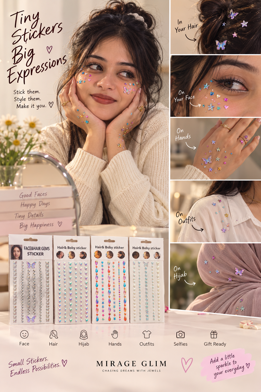 Pearl & Bow Hair & Body Gem Stickers