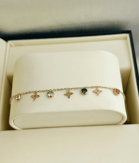 Gold Leaf Anklet Multi Stone single pair