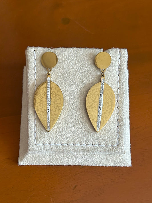 Golden Leaf Crystal Earrings