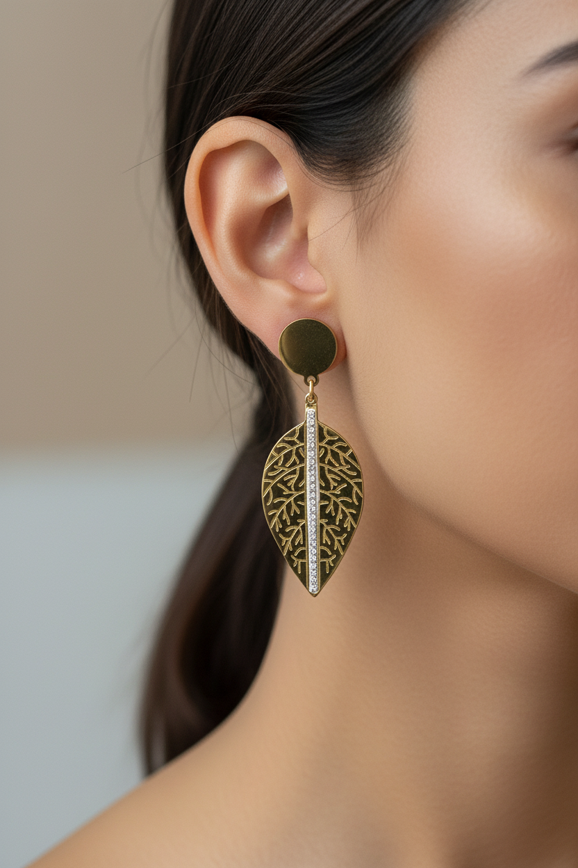 Golden Leaf Crystal Earrings